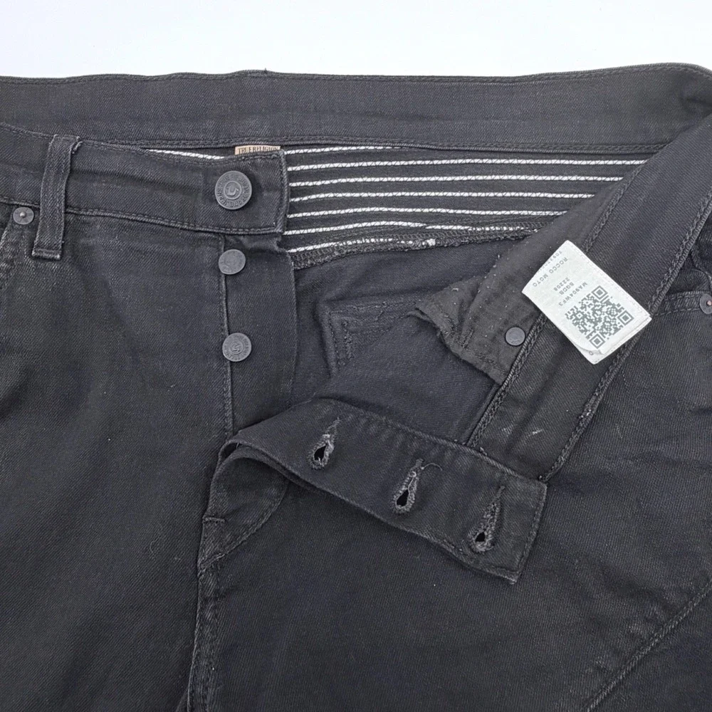 True Religion Rocco Moto Jeans Mens 34 Black Relaxed Skinny Skater Biker Moto